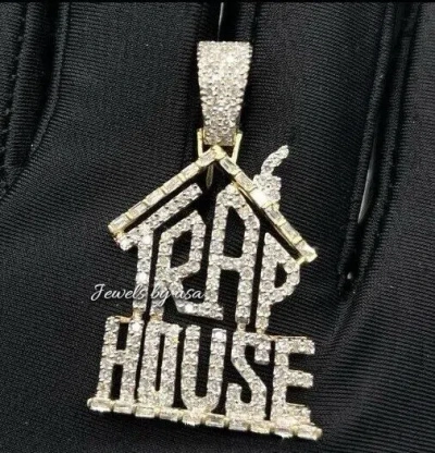 Pre-owned Nsg Real Iced D/vvs Men's Baguette Moissanite "trap House" Charm Pendant 925 Silver In White