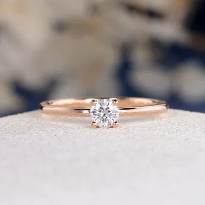 Pre-owned Nsg Solid 10k Rose Gold 1ct Round Moissanite Ladies Solitaire Ring Free Stud Earring In Purple