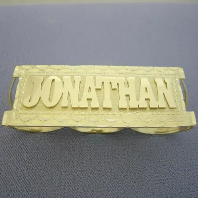 Pre-owned Nsg Solid Metal Men's Custom 3 Finger Name Ring 14k Yellow Gold Plated Silver