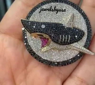 Pre-owned Nsg Style Color Cubic Zirconia Custom 3d Shark Face Men's Pendant 925 Silver In White