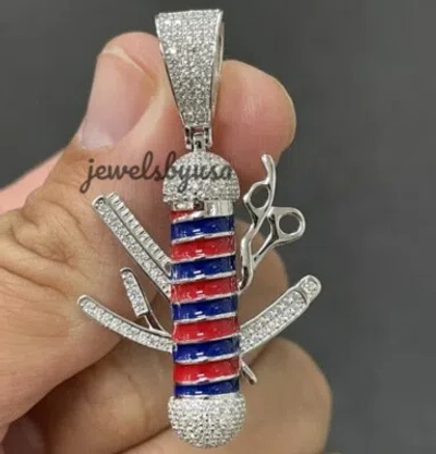Pre-owned Nsg Style Men's 2.5 Ct D/vvs Moissanite Barber Pole Enamel Pendant 925 Silver In White