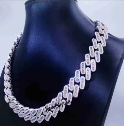 Pre-owned Nsg Tester Pass Moissanite 16mm X 20" Baguette Thick Cuban Necklace Men's 925 Silver In White