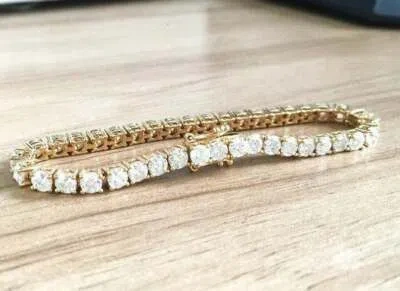 Pre-owned Nsg Unisex 12 Ct Genuine Moissanite 4mm Tennis Bracelet 925 Silver Free Stud Earring In Yellow