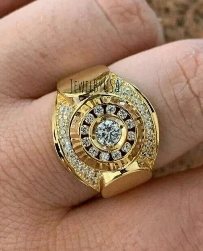 Pre-owned Nsg Vintage Men's Custom Bust Down Cluster Engagement Pinky Ring 2ct Real Moissanite In Yellow