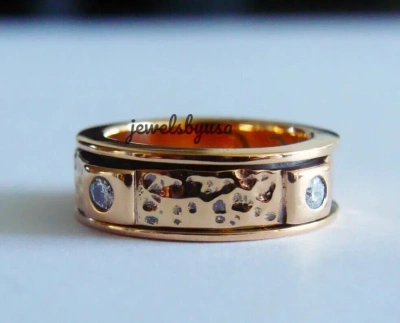 Pre-owned Nsg White Moissanite Mens Antique Design Bezel Ring 14k Yellow Gold Plated Silver