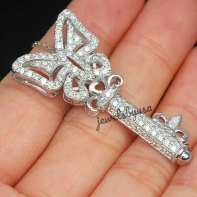 Pre-owned Nsg Women's Jewelry 2.2 Ct Genuine D/vvs Moissanite Butterfly Key Pendant 925 Silver In White