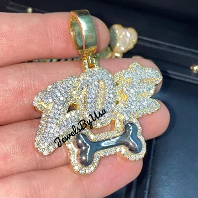 Pre-owned Nsg Yellow Gold Plated Silver Men's 2 Ct Custom Zoe Name Pendant Natural Moissanite In White
