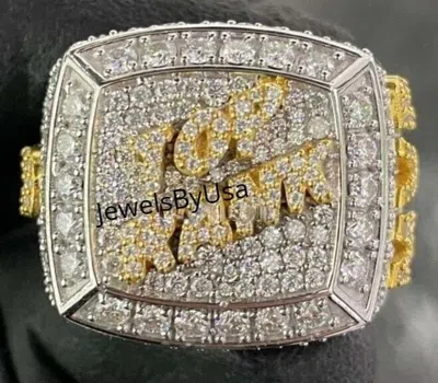 Pre-owned Nsg Yellow Gold Plated Silver Men's 3.1ct Vvs Moissanite Bust Down Name Number Ring In White