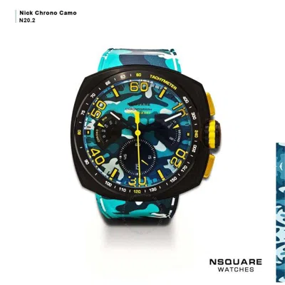 Nsquare Nick Chrono Chronograph Quartz Blue Dial Men's Watch G0369-n20.2 In Black