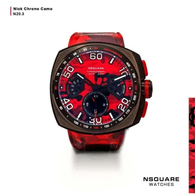 Nsquare Nick Chrono Chronograph Quartz Red Dial Men's Watch G0369-n20.3 In Red/black