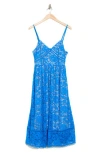 Nsr Crochet Stretch Lace Midi Dress In Cobalt