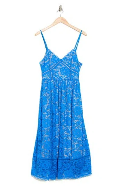 Nsr Crochet Stretch Lace Midi Dress In Cobalt