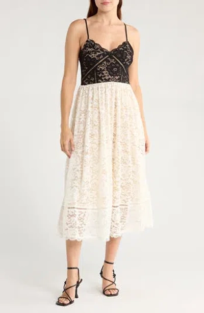 Nsr Crochet Stretch Lace Midi Dress In Black