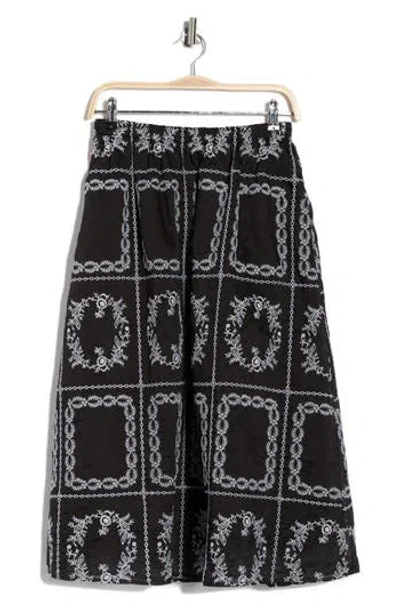 Nsr Embroidered Midi Skirt In Black