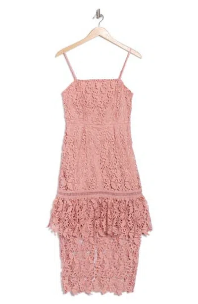 Nsr Floral Lace Tiered Midi Dress In Pink