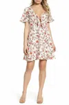 Nsr Floral Print Ruffle Flare Mini Dress In Red, White In Multi