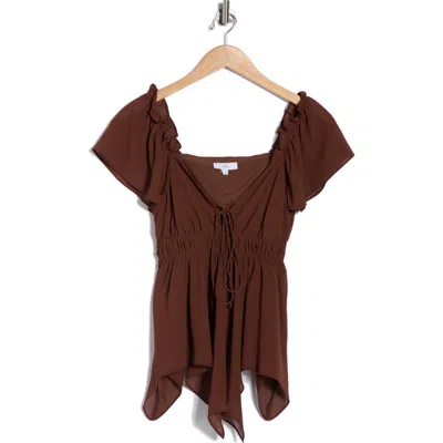 Nsr Flutter Sleeve Chiffon Top In Brown