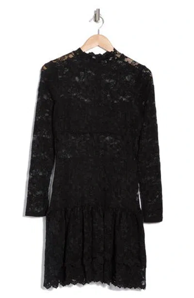 Nsr Lace Knit Long Sleeve Minidress In Black