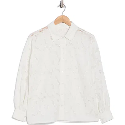 Nsr Lace Mesh Button-up Shirt In White