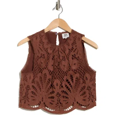 Nsr Lace Overlay Top In Brown