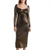 Nsr Metallic Long Sleeve Dress In Bronze In Green