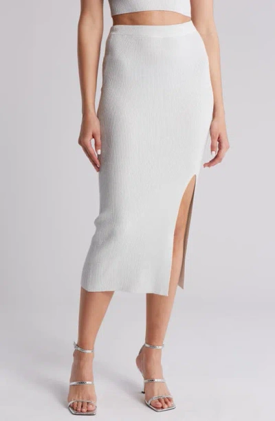 Nsr Metallic Ribbed Midi Skirt In Cream