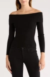 Nsr Off The Shoulder Rib Knit Top In Black