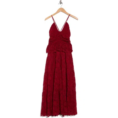 Nsr Scallop Lace Midi Dress In Merlot