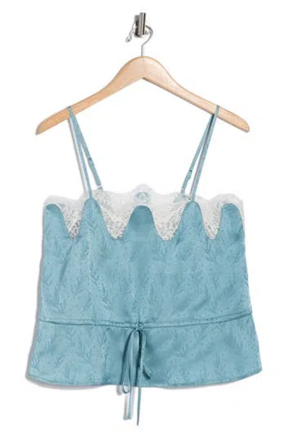 Nsr Scalloped Lace Trim Satin Camisole In Blue