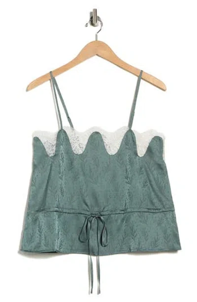Nsr Scalloped Lace Trim Satin Camisole In Green