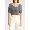 Nsr Smocked Bubble Sleeve Top In Gray