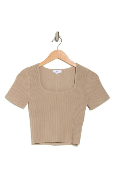 Nsr Square Neck Short Sleeve Knit Sweater In Dark Taupe