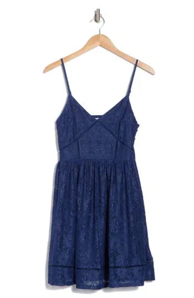 Nsr Stretch Knit Lace Mini Dress In Navy