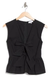 Nsr Tie Front Poplin Peplum Top In Black