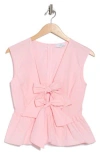 Nsr Tie Front Poplin Peplum Top In Pink