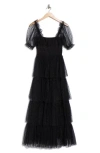 Nsr Tiered Dot Lace Maxi Dress