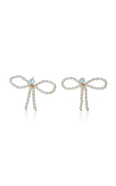Nst Studio Crystal And Pearl Bow Earrings In Metallic