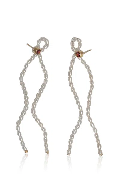 Nst Studio Crystal And Pearl Ribbon Earrings In Metallic