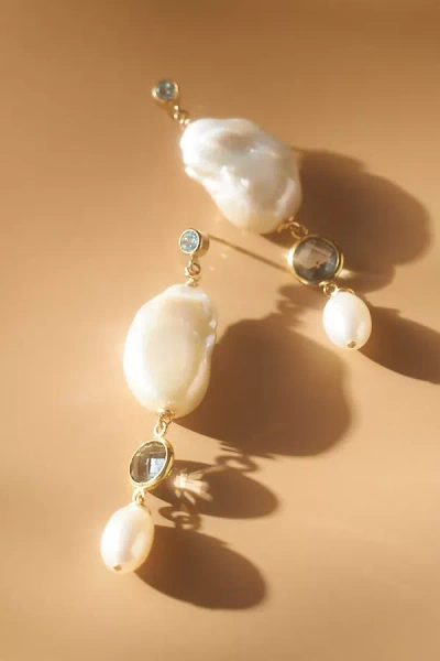 Nst Studio Crystal Baroque Pearl Drop Earrings In Blue