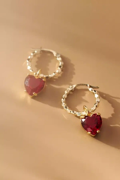 Nst Studio Crystal Heart Hoop Earrings In Red