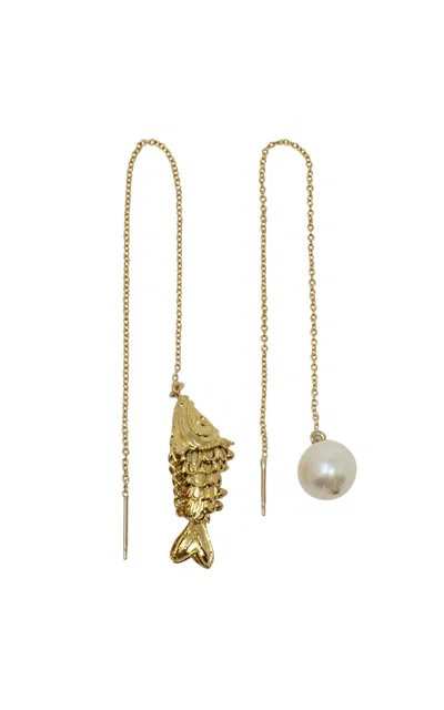 Nst Studio Fish And Pearl 14k Gold Threader Earrings