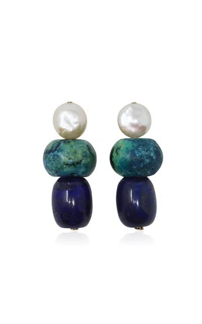 Nst Studio Lapis Stone And Pearl Droplet Earrings In Multi