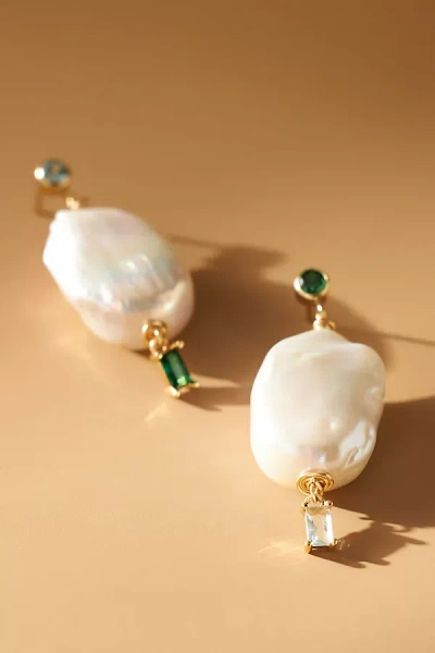 Nst Studio Mismatched Crystal Baroque Pearl Drop Earrings In White