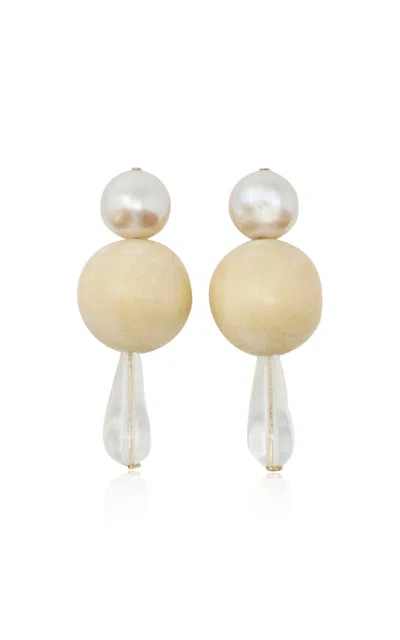 Nst Studio Pearl And Glass Droplet Earrings In Gold