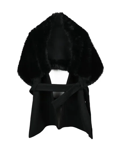 Nu Black Polyester Fur-trim Stole
