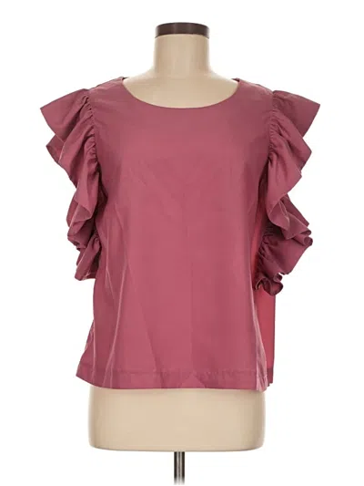 Pre-owned Nu Construction Short Sleeve Blouse In Burgundy