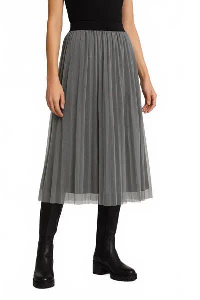 Nu Denmark Pleated Metallic Shimmer Midi Skirt In Gray