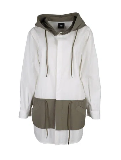 Nu Denmark Women's Shirt Jacket In White With Army Green