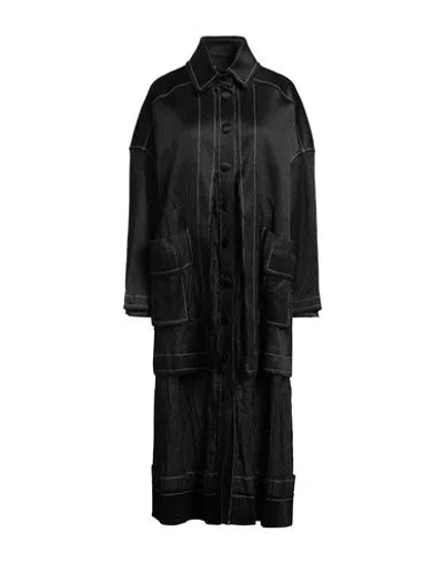 Nu London Black Woman Overcoat & Trench Coat Black Size 1 Viscose, Linen, Cotton, Elastane