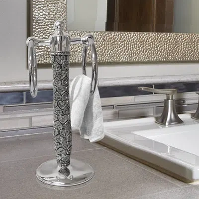 Nu Steel Beaded Heart Freestanding Towel Ring In Silver